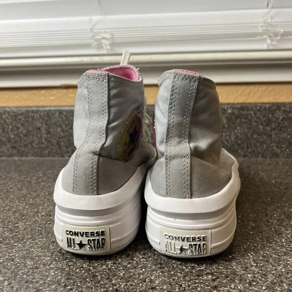 Converse All Star Hi Top Women 6.5 Gray Canvas Sneaker Lace Up Platform Junior 6 - Picture 9 of 11